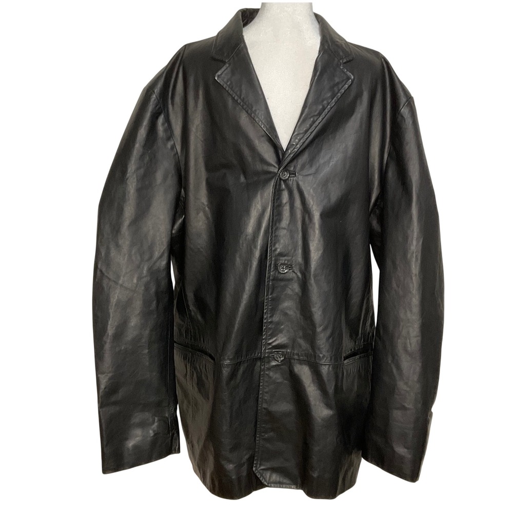 vintage Banana republic men's leather jacket trench coat black Korea retro Y2K